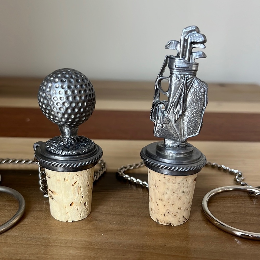 Vintage Wine Bottle Cork Stopper Neck Chain and Ring Golf
